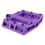 The Alienation Foot Fetish Pedal is a purple, durable thermoplastic platform pedal with multiple metal pins for grip and a black spindle for attachment.