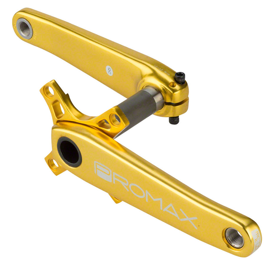 A pair of gold Promax HF-2 Crank Set brake levers on a white background.