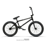 The Wethepeople Envy 20 Inch Bike is a black BMX featuring a durable Chromoly frame, thick tires, Eclat components for improved performance, a straight handlebar, and pedal pegs. PLEASE NOTE: Final product appearance may vary.
