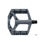 The HT Components Supreme C PA32A Pedals are grey flat pedals with replaceable grip pins and a central spindle, providing excellent traction for a grippy ride.