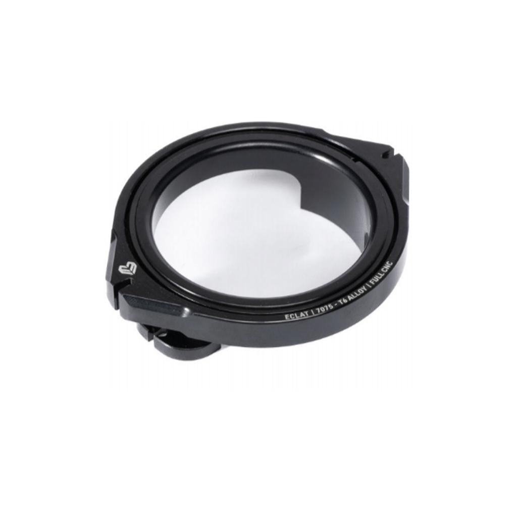 The Eclat Cyclone Gyro Rotor is a black, circular BMX headset component with engraved text, CNC machined for precision and equipped with a sealed bearing system, designed for mounting on a bicycle frame.