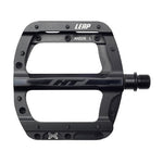 HT Components Leap ANS08 Pedals offer a wide platform, metal pins for grip, and a threaded spindle—making them ideal aluminum flat pedals for mountain bikers seeking reliability.