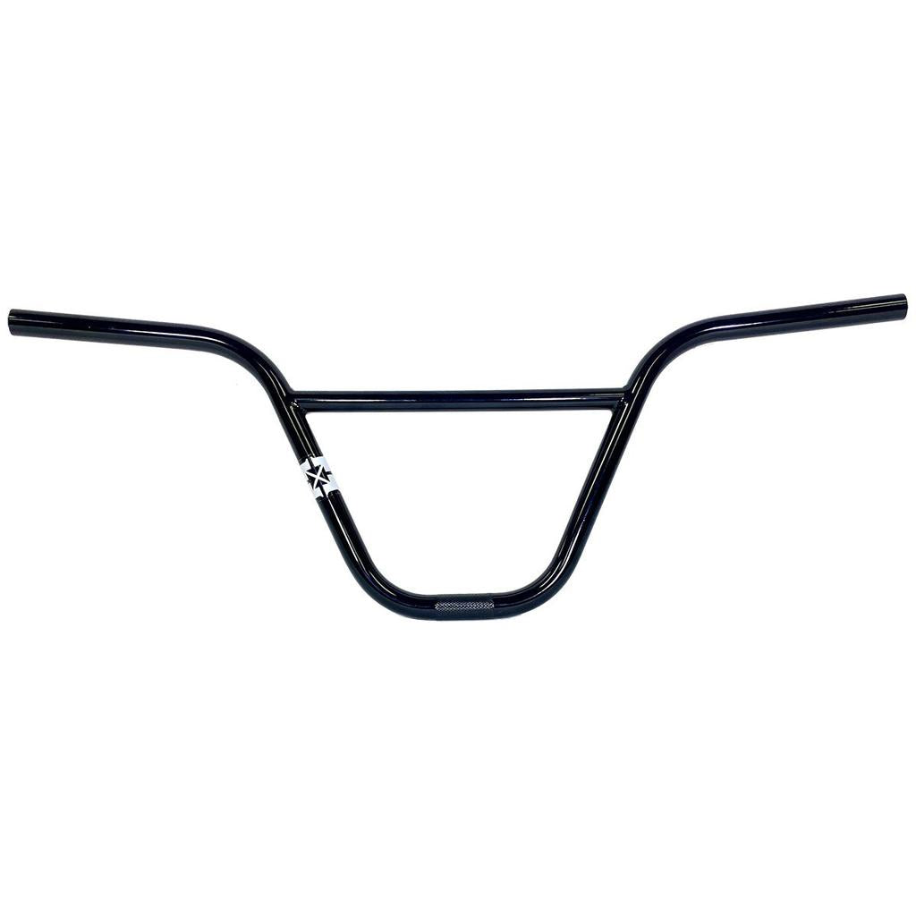 The Fit Bike Co Young Buck Handlebar features black BMX bars with a crossbar and a small white logo on the left side, delivering durability and classic style for any ride.