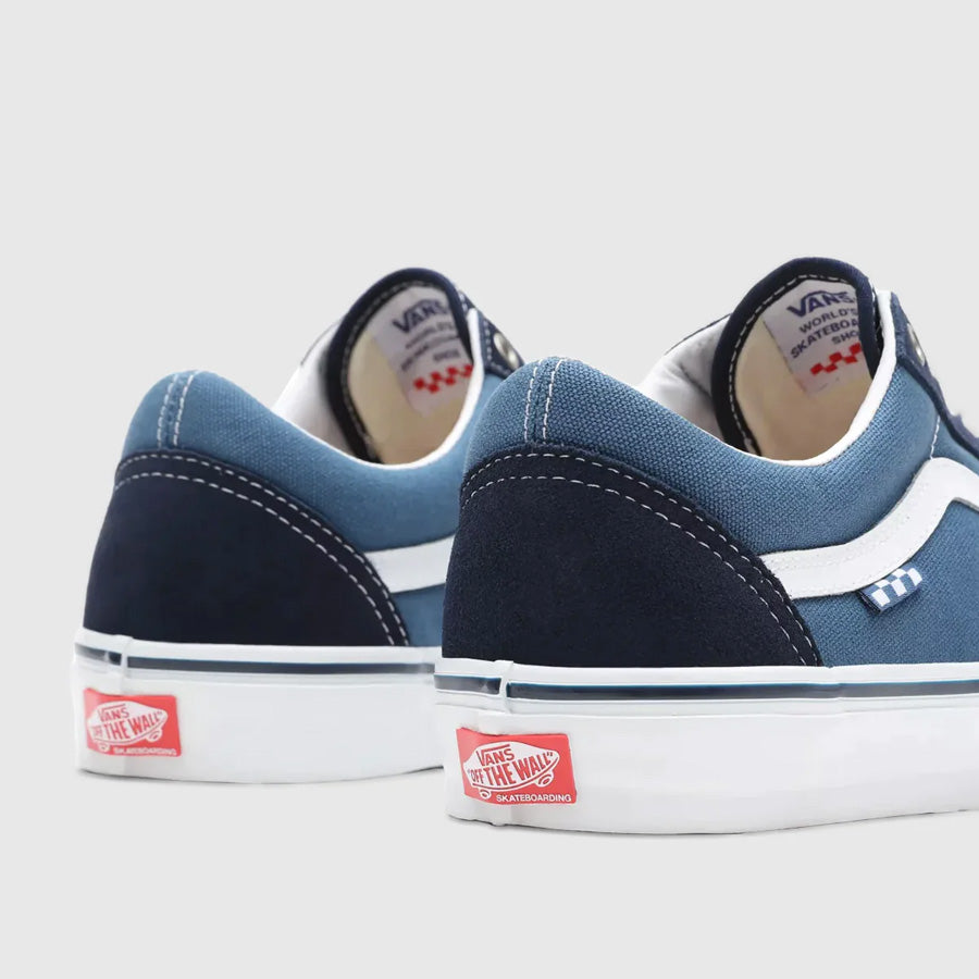 Vans Skate Old Skool Pro Shoes - Navy/White in blue and white, featuring legendary grip and increased durability.