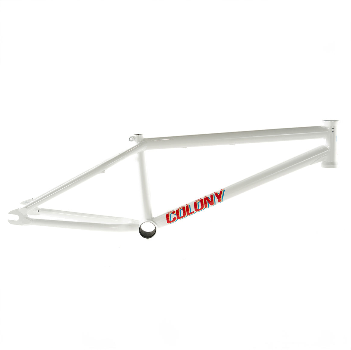 The Colony Enishi Flatland Frame (Kio Hayakawa Signature) features Kio Hayakawa's signature model, boasting a sleek white design with vibrant red letters. Perfect for dedicated flatland riders.