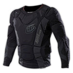 The TLD UPL 7855 LS Protective Shirt (Youth) is a black long-sleeve padded shirt with removable armor on the chest, shoulders, arms, and sides, designed as an upper protection layer for impact protection in sports or motorcycling.