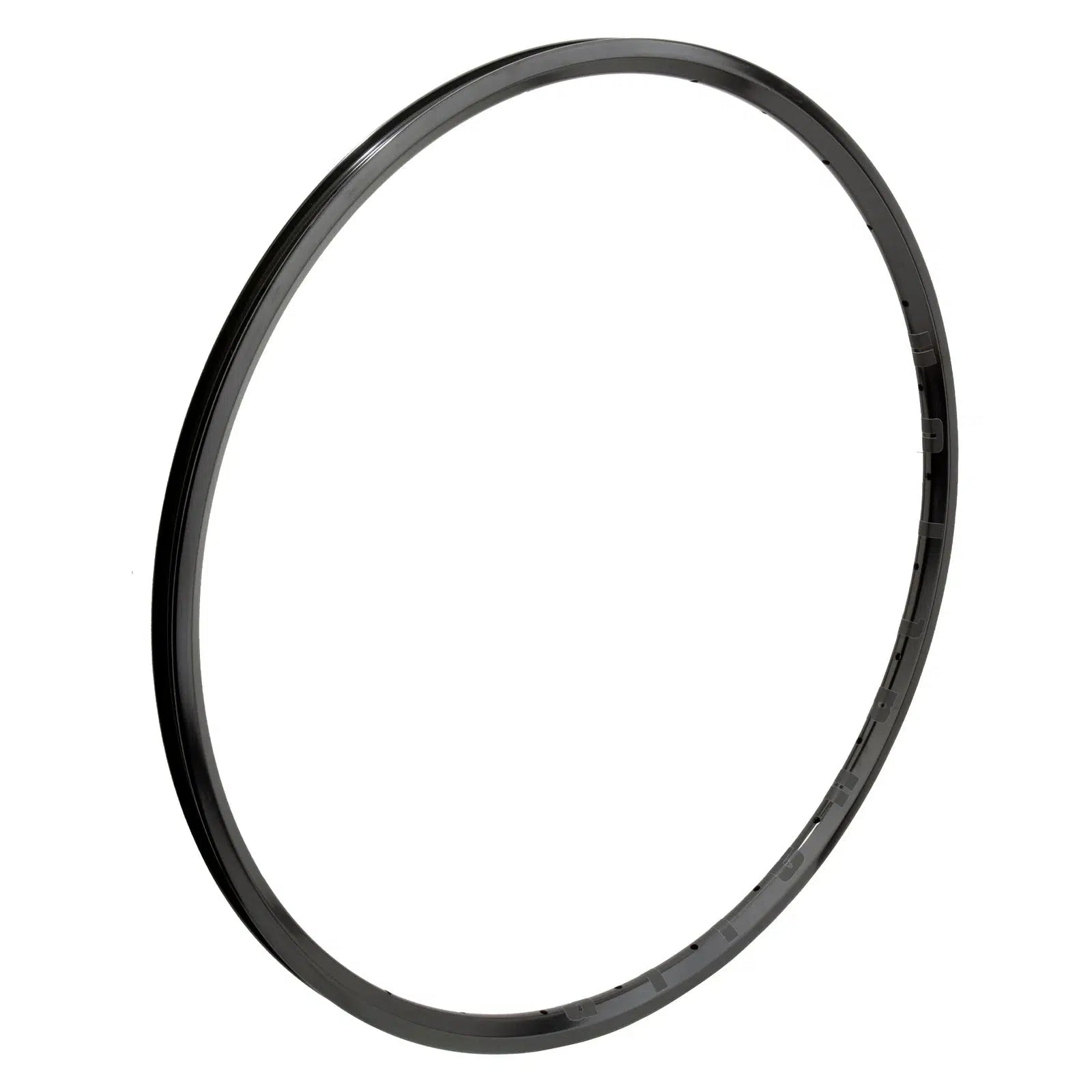 The Alienation Mite TCS Rim, a black circular bicycle rim made from 6069 T6 aluminium, is isolated on a white background.