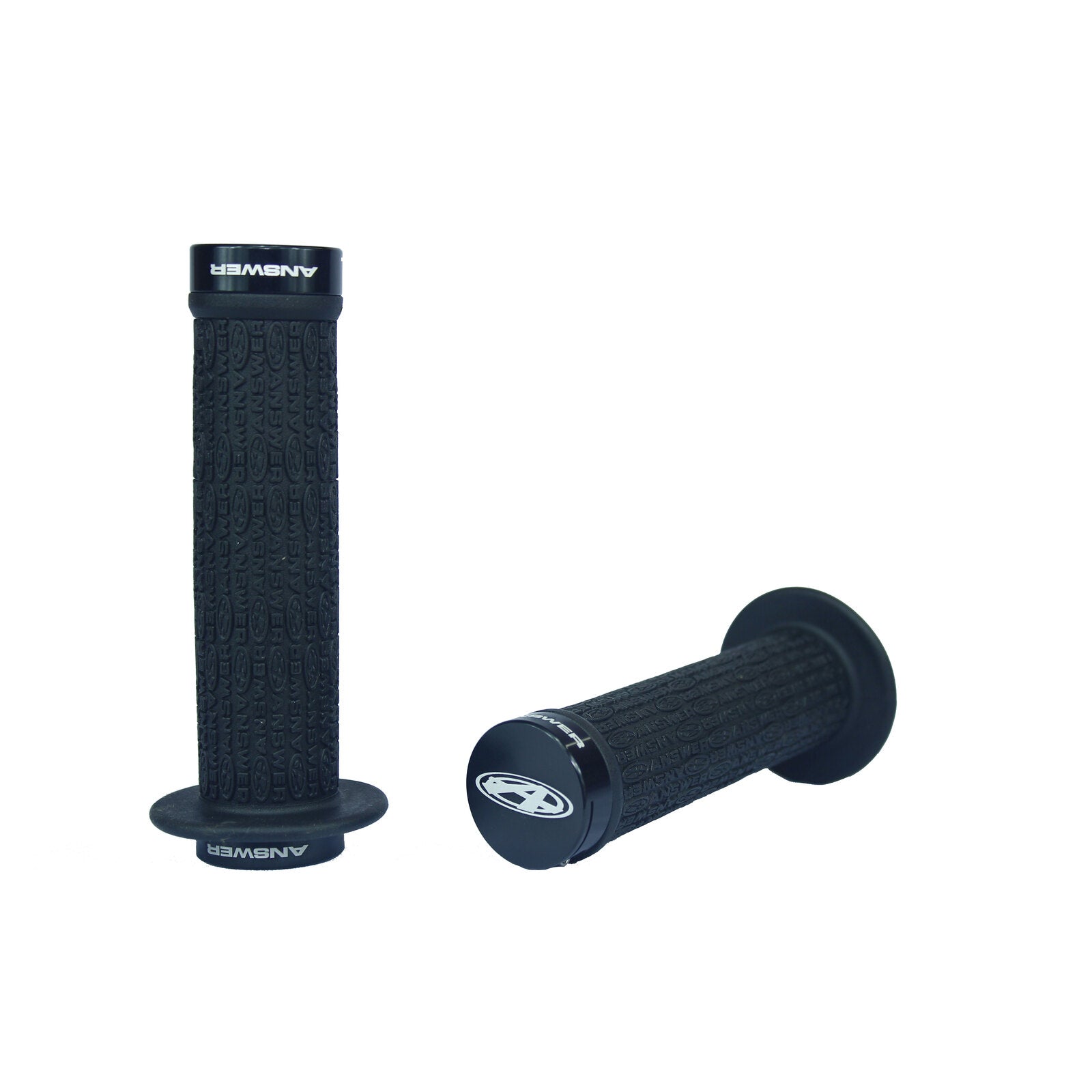A close up of a flangeless grip on a race bike handlebar featuring the Answer Mini Lock-On Flanged Grips.