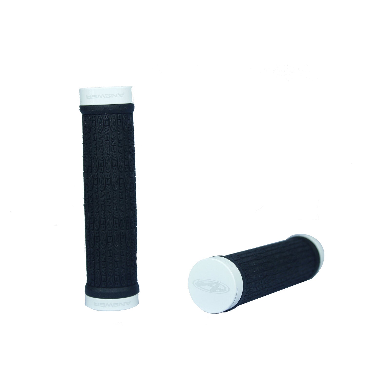 A pair of black Answer Pro Lock-On Flangless Grips, on a white background.