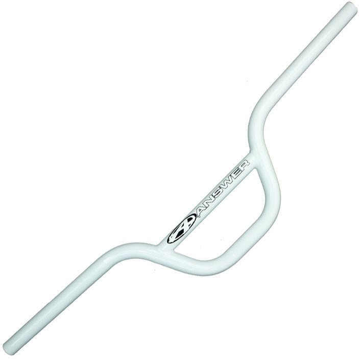 White Answer CrMo Cruiser Race Bar with the brand "Answer" logo in the center on a plain background, crafted from 4130 chromoly tubing.
