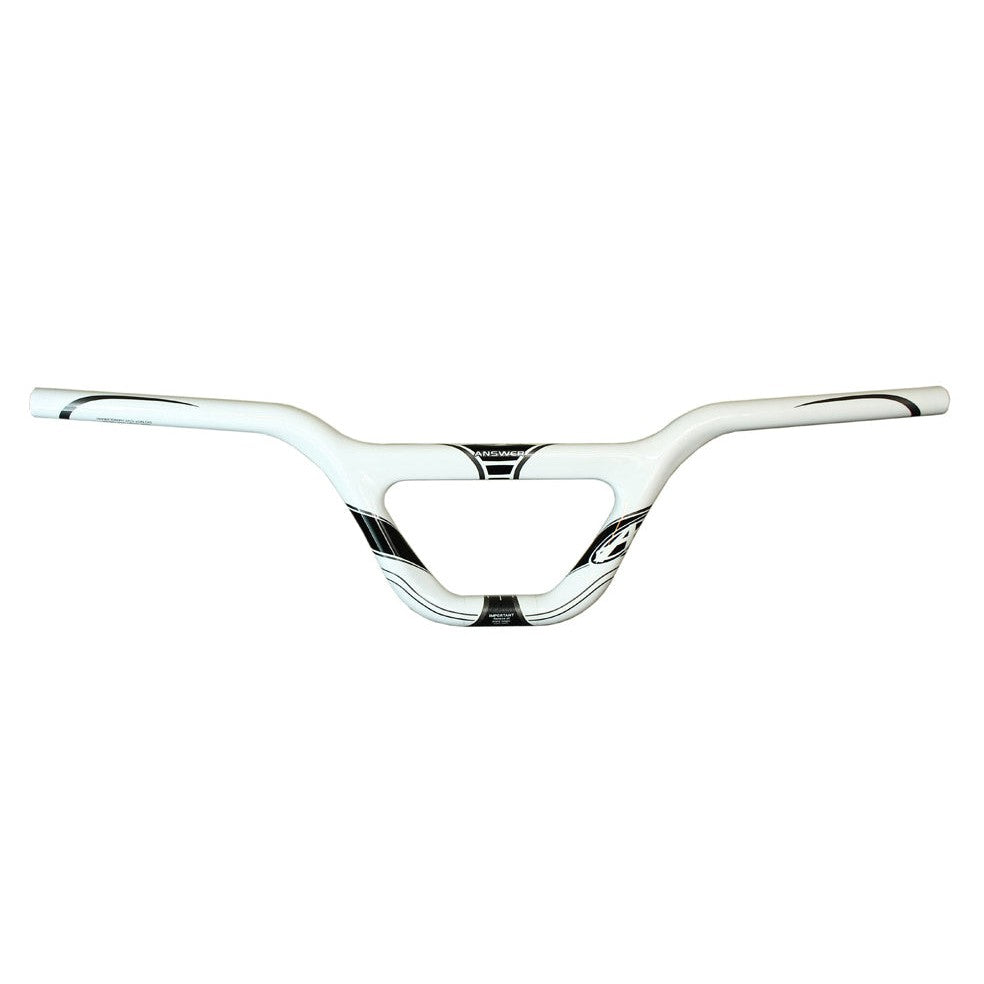 A white and black Answer Carbon Expert Bars handlebar made of lightweight carbon fiber on a white background.