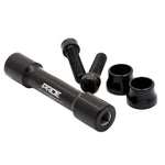 The Pride 20/10mm Adapter Kit, made from durable 7075-T6 aluminum, includes two bolts and two spacers for converting a 20mm to 10mm axle. Shown in black on a white background.