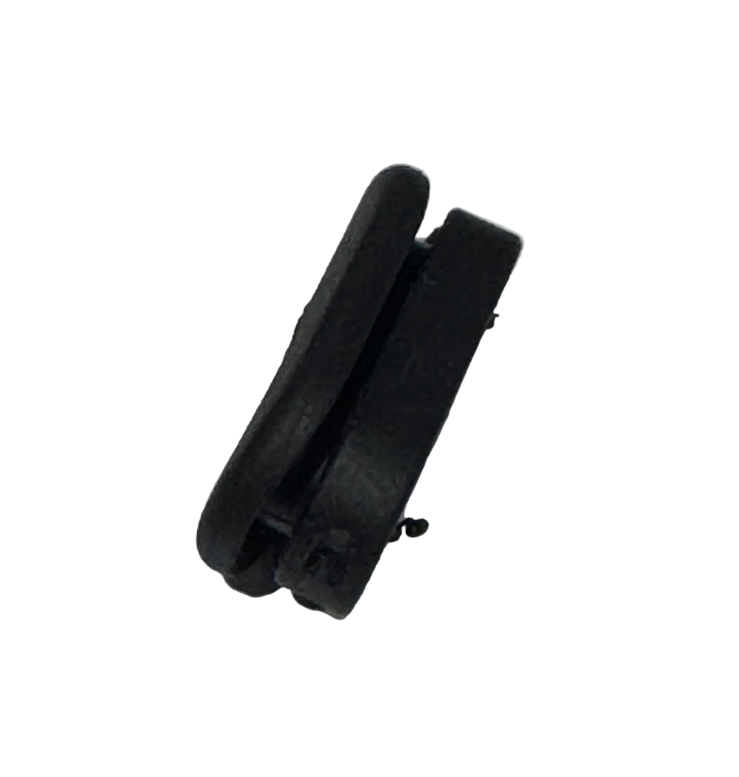 The Grommet For Internal Brake Hose Routing is a small black plastic part with two parallel sections, designed for brake hose or internal routing, shown against a white background.