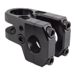 The Alienation Iron Maiden Stem 42mm is a black, CNC-machined 7075-T6 aluminum BMX stem with four hex bolts, designed to securely connect handlebars to the fork steerer tube.