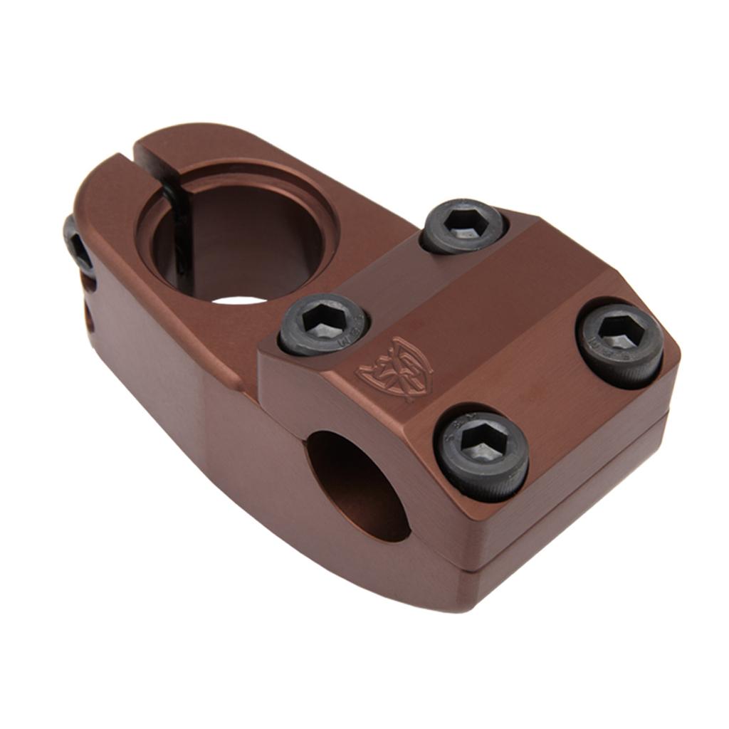 The S&M Enduro V2 Stem is a brown metal BMX stem with four black front hex bolts and a circular handlebar clamp, featuring a sturdy top load design.