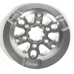 The PROFILE Signet Universal Sprocket W/ guard is a silver metal sprocket engraved with "SIGNET," "PROFILE RACING," and "25T 1/8." It features a built-in universal guard and is designed for BMX crank compatibility.