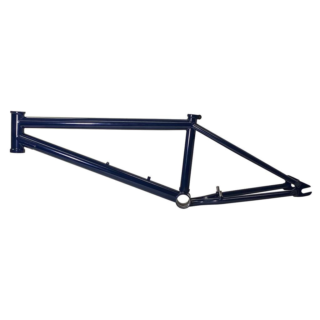 The S&M Rambler Thru N Thru Frame (Nathan Halahan) BMX frame in blue metal is displayed against a white background.