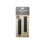 Two black Fairdale Swan Logo Grips, in original packaging on branded cardboard backing with product info. These grips provide comfort and style for your bike ride.