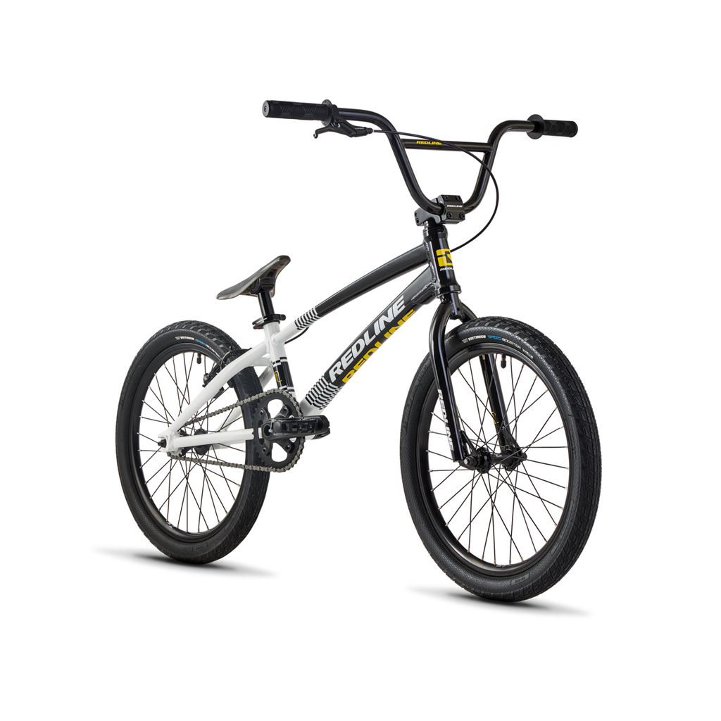 Black and white Redline Proline Expert XL racing bike isolated on a white background.