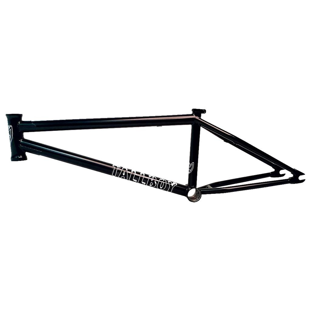 The S&M Tall Boy Frame (Charlie Crumlish) is a black BMX frame labeled "TALLBOY," pictured on a white background without wheels, seat, or handlebars. This USA-made model is the Charlie Crumlish signature.