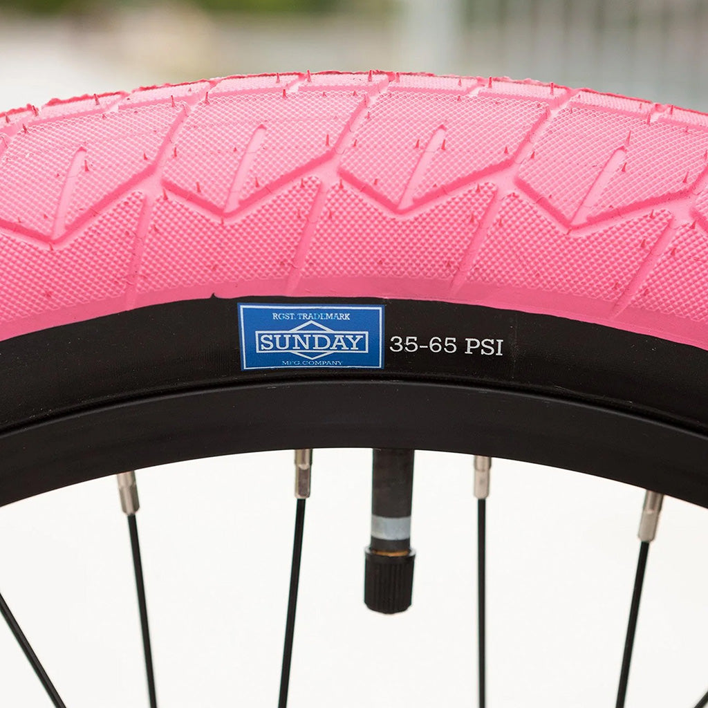 A close up of a Sunday Blueprint 20 inch Bike tire.