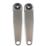 The 5DEV Titanium RGXC Cranks feature two silver titanium arms with black spindle interfaces, shown side by side on a white background—an ideal lightweight choice for BMX riders.