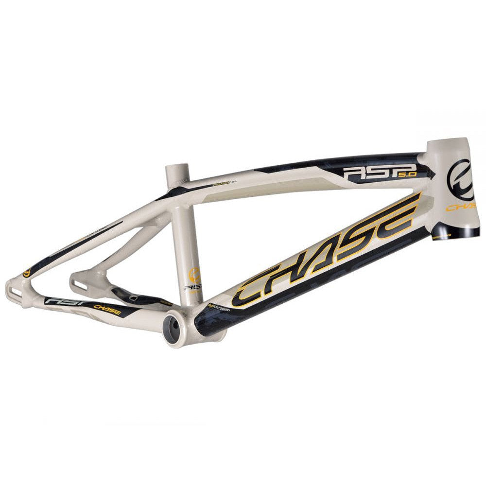 The Chase RSP 5.0 BMX Race Frame Pro XL+ is shown on a white background. The frame still sports its signature integrated headset with a 1-1/8” x 1-½” tapered full carbon.