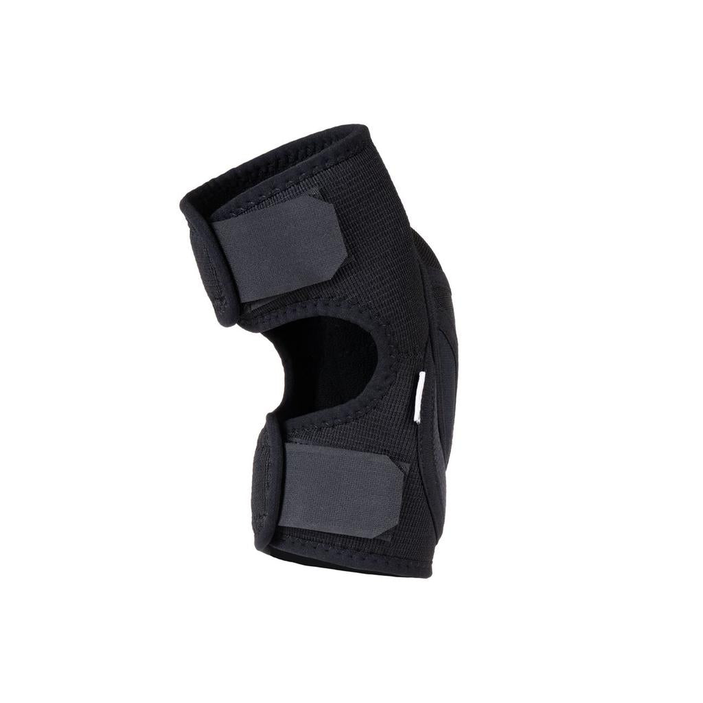 Fuse NXG Kids Knee Pads (Pair) in black, featuring two large Velcro straps and open patella design—ideal youth protective gear. Shown against a white background.
