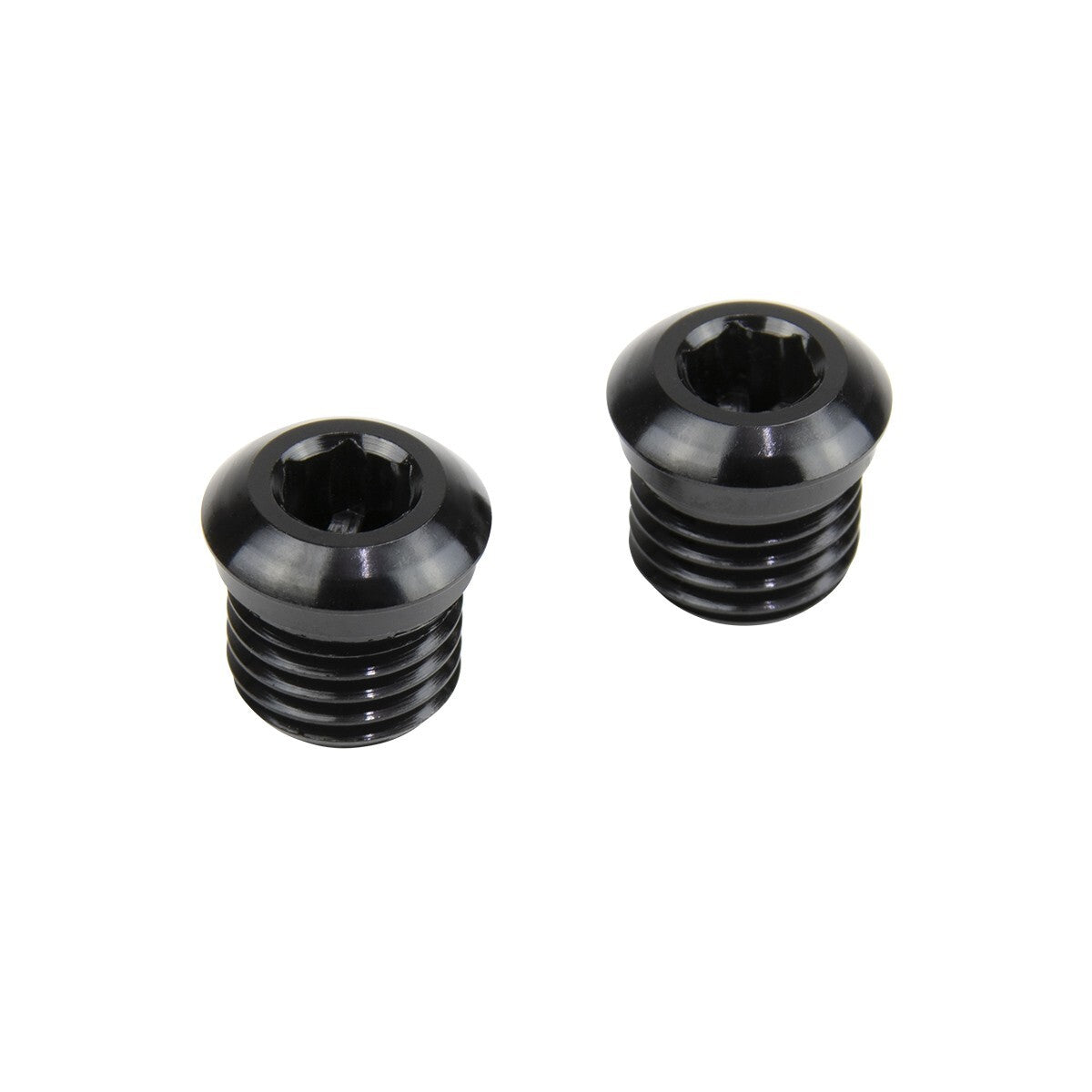 Two ELEVN V-Brake Pivot Plugs, featuring a black finish and round-head hex socket design, are placed side by side on a white background.