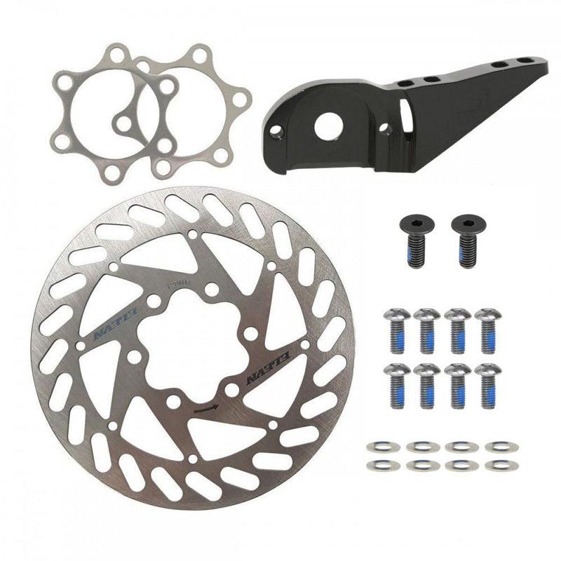 A set of Elevn Disc Brake Flat Mount Kit (Chase RSP 5.0 Frame 10mm Axle) and bolts on a white background, perfect for a disc brake kit.
