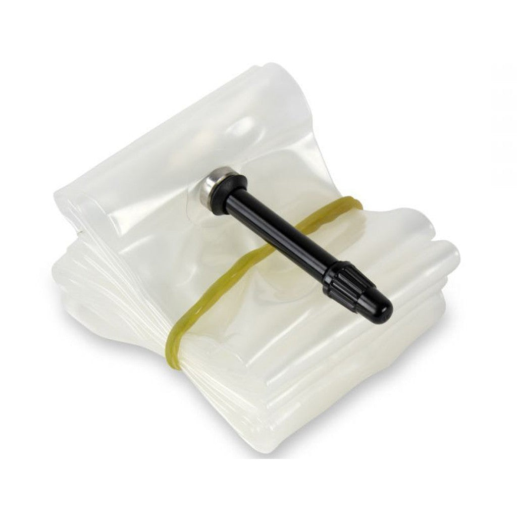 The Excess Bluetech Ultra Light 20 X 1.40-2.50 Tube, made from Thermoplastic Polyurethane with a 40mm presta valve, is compactly folded and neatly secured with a rubber band on a clean white background.