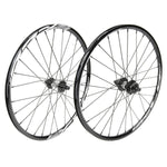 The Excess XLC-2 20 x 1.3/8 Alloy Wheel Set 36H features two black wheels with silver spokes and black hubs, displayed upright and slightly overlapping against a white background.