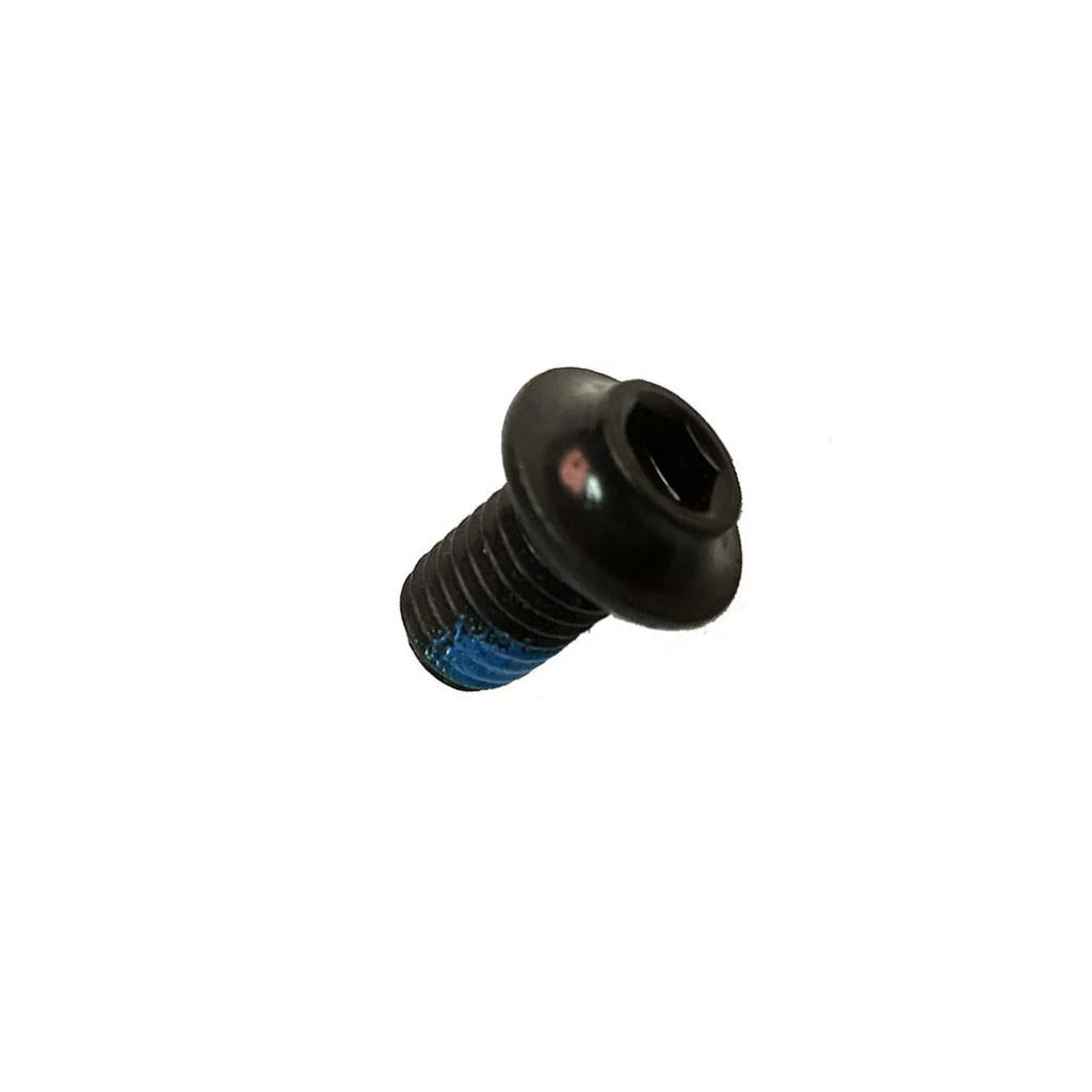 The Fit Bike Co Sprocket Locator Bolt (Each) is a black metal M10 x 1.25 hex socket cap bolt with blue threadlocker at the tip, made for 3-piece cranks and displayed against a white background.