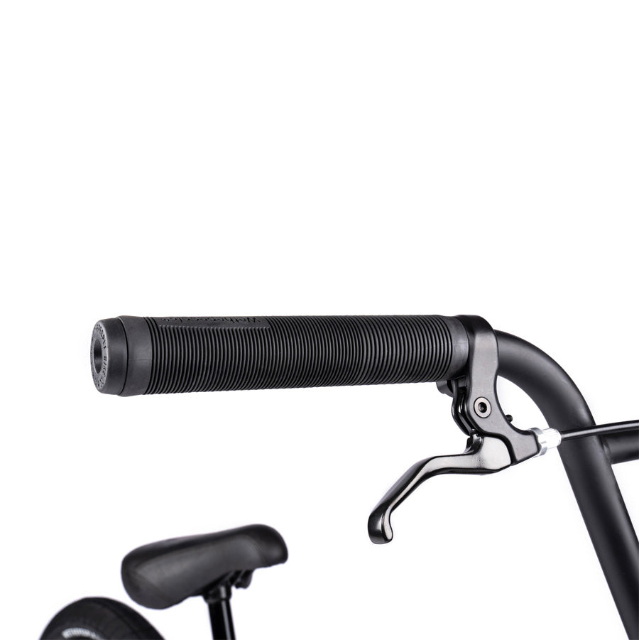 A close up of a Wethepeople Justice 20 BMX Bike's black handlebar.