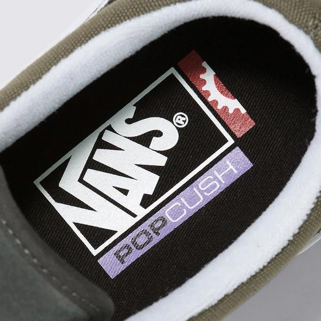 Vans slip-on - grey/black/purple BMX shoes.