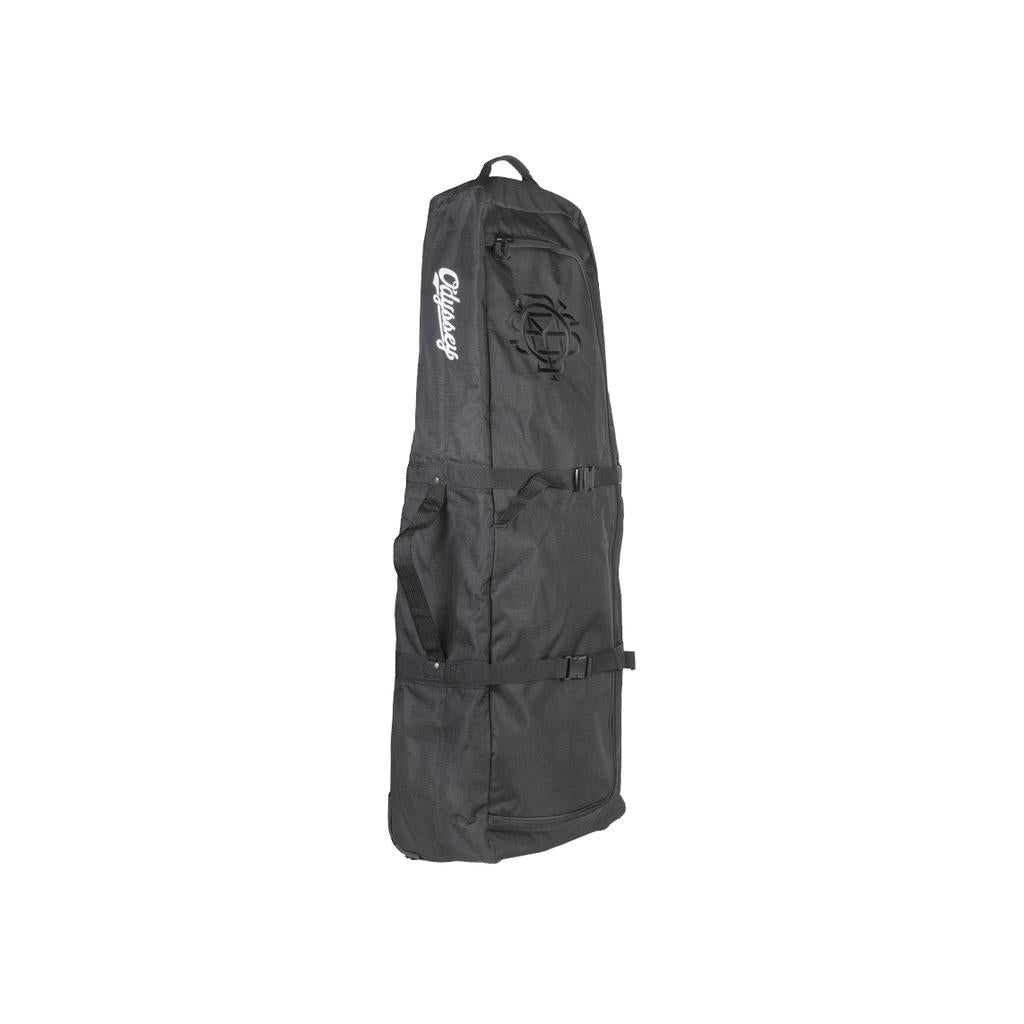 The Odyssey Monogram Bike Bag, in black, features a brand logo and multiple straps and handles for easy carrying and secure storage.
