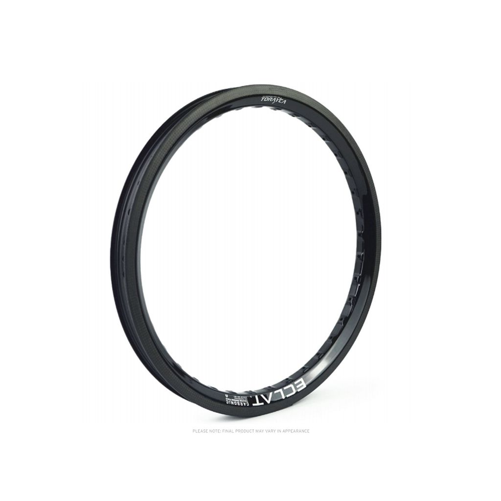 The Eclat Carbonic V2 Rim (Brake Surface), featuring a black finish and visible branding, stands out against a plain white background, showcasing the design of lightweight Freestyle BMX rims.