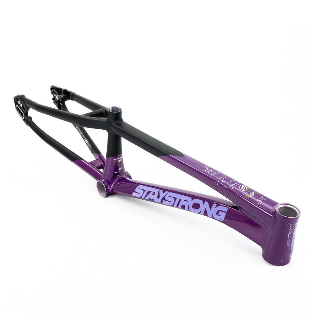 The Staystrong V5 Disc Expert XL Cruiser Frame is a purple and black aluminum race frame with "STAY STRONG" on the side, featured against a white background.