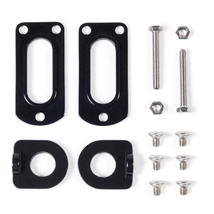 An assortment of Stay Strong V3 & V4 replacement dropout kit mounting brackets and hardware including screws, bolts, and nuts on a white background.
