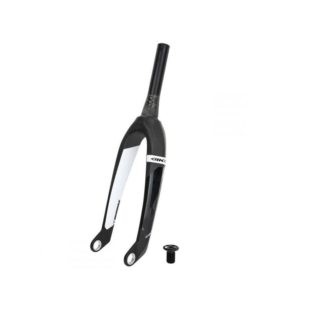 The Ikon Pro 24 Inch 20mm Tapered Carbon Fork stands elegantly against a white background, showcasing the sleek integration of Toray UD carbon fiber.