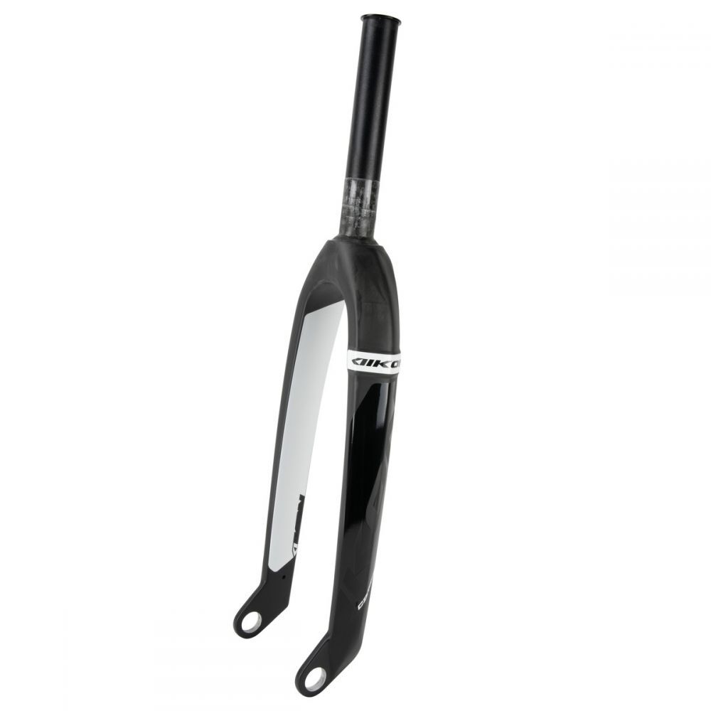 The Ikon Pro 24 Inch 20mm Carbon Fork, made from Toray UD carbon fibre with a tapered steerer and disc brake mounts, is displayed in black and white against a plain white background.