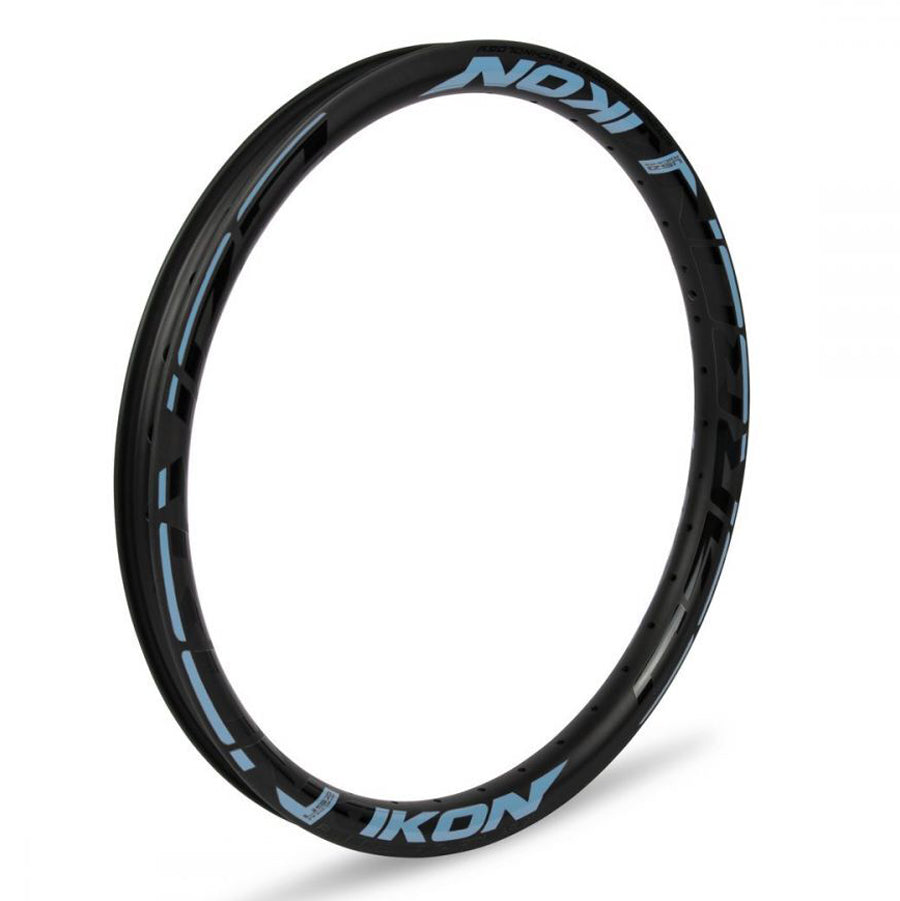 The Ikon Carbon 20 Inch Brakeless Rim is designed specifically for BMX races, featuring a sleek black and blue design. This rim is not only the lightest option available on the market, but also one of the finest.