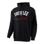 Keep cozy with the TLD 25 Bolt Hoodie in black, showcasing "Troy Lee Designs" in bold white and red on the front. Ideal for cold weather, this pullover features a warm hood and the classic TLD logo.