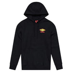 The TLD 25.1 Carb Hoodie is a cozy black hoodie with a small colorful logo on the left chest, ideal for winter. It includes a warm hood and a handy front pouch pocket.