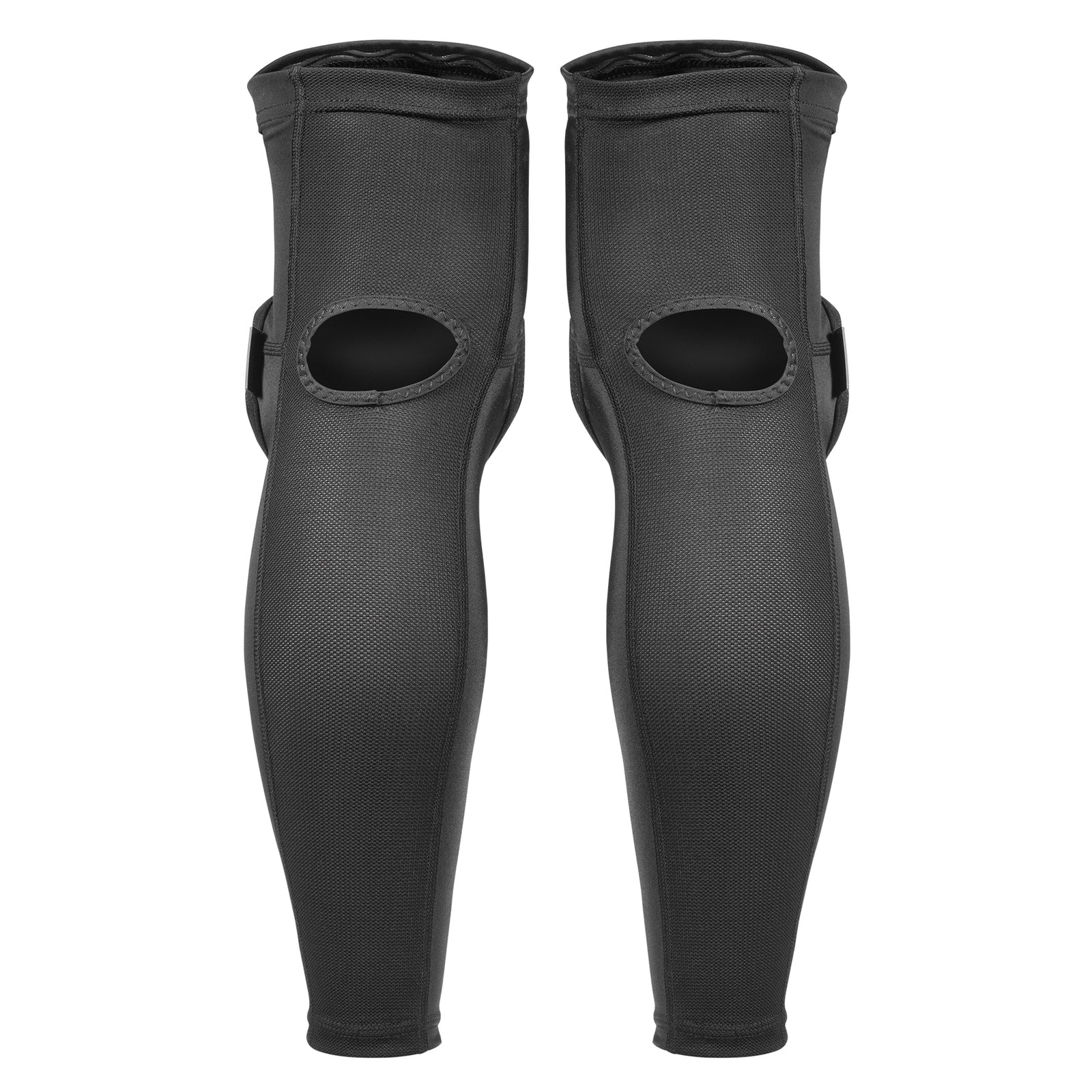 A pair of TSG Dermis ProA Knee-Sleeves in black, featuring an open patella design for BMX racing or all-day knee and shin protection, displayed side by side against a plain white background.