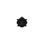HT Components X1 F cleat in black metal for mountain bike clipless pedals, featuring two screw holes, 8° lateral float, and compatibility with HT X-Series systems, shown from a top view against a plain white background.