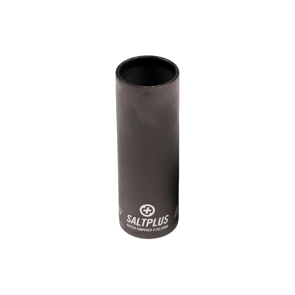The Salt Plus HQ Peg (Each) is a black BMX bike peg with a lightweight design, featuring "Saltplus" and "heat-treated" text detailing on its side. It is crafted from heat-treated chromoly.
