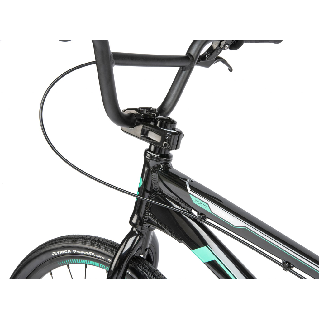 A black and turquoise Radio Xenon Expert Bike on a white background.