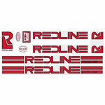 The Redline Retro Microline Frame Decal Set features vintage red and white "REDLINE" and "MICROLINE" logos—perfect for collectors seeking authentic, historically accurate BMX decals.