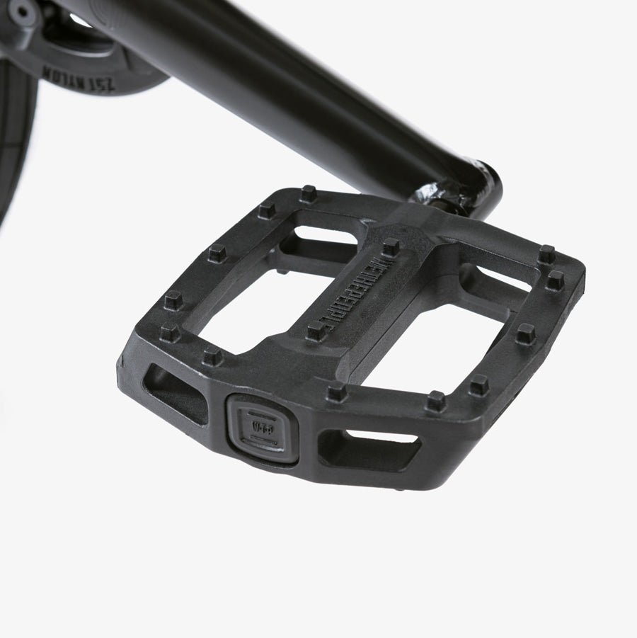 A close up of a Wethepeople Justice 20 BMX Bike pedal.